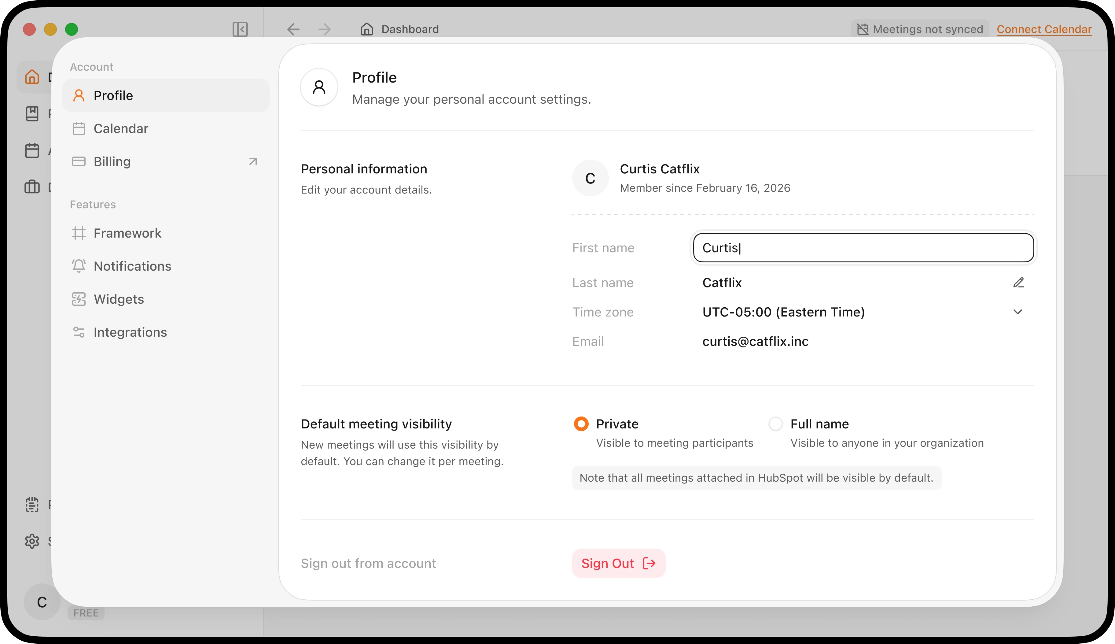 Profile settings