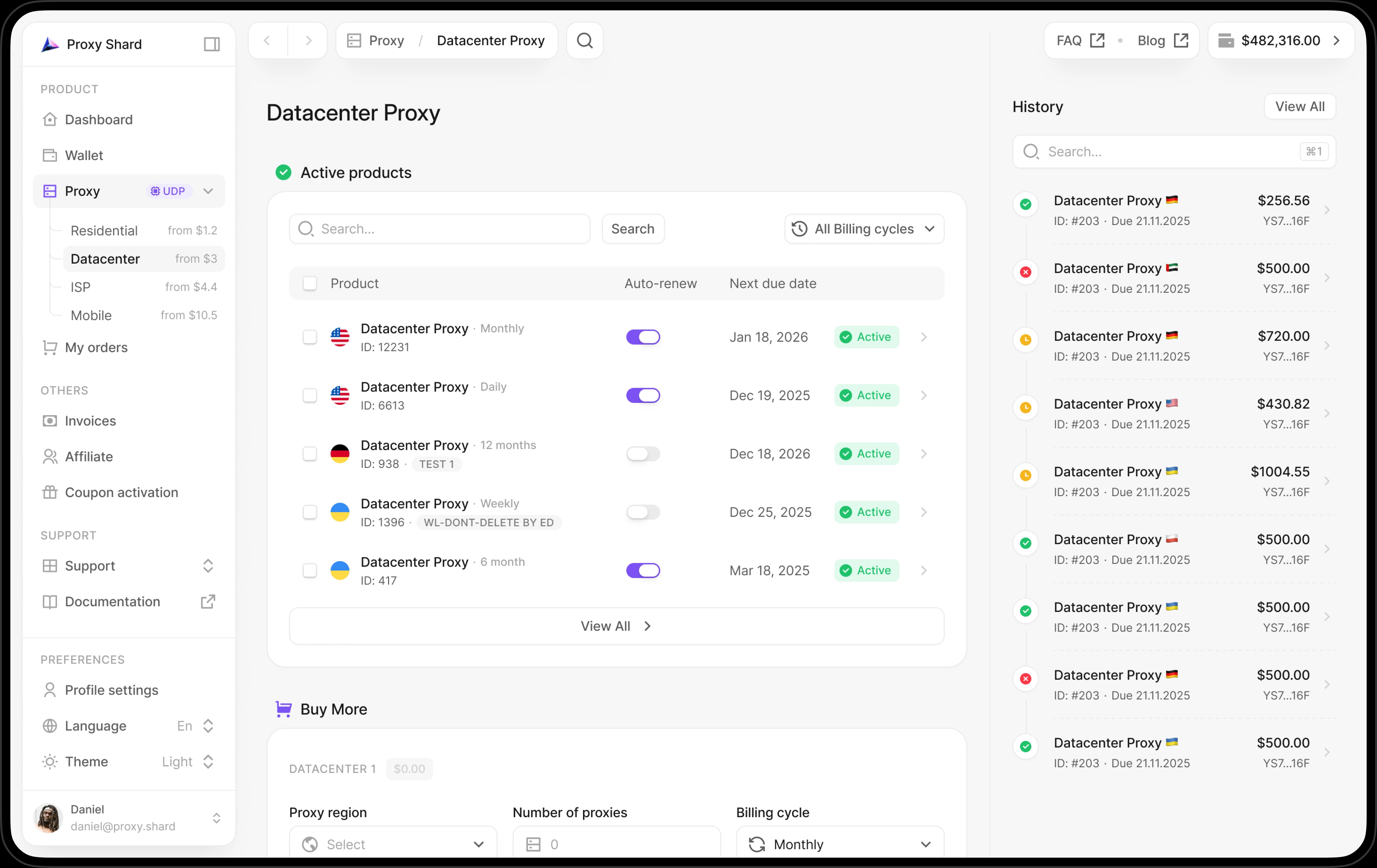 Datacenter proxy dashboard